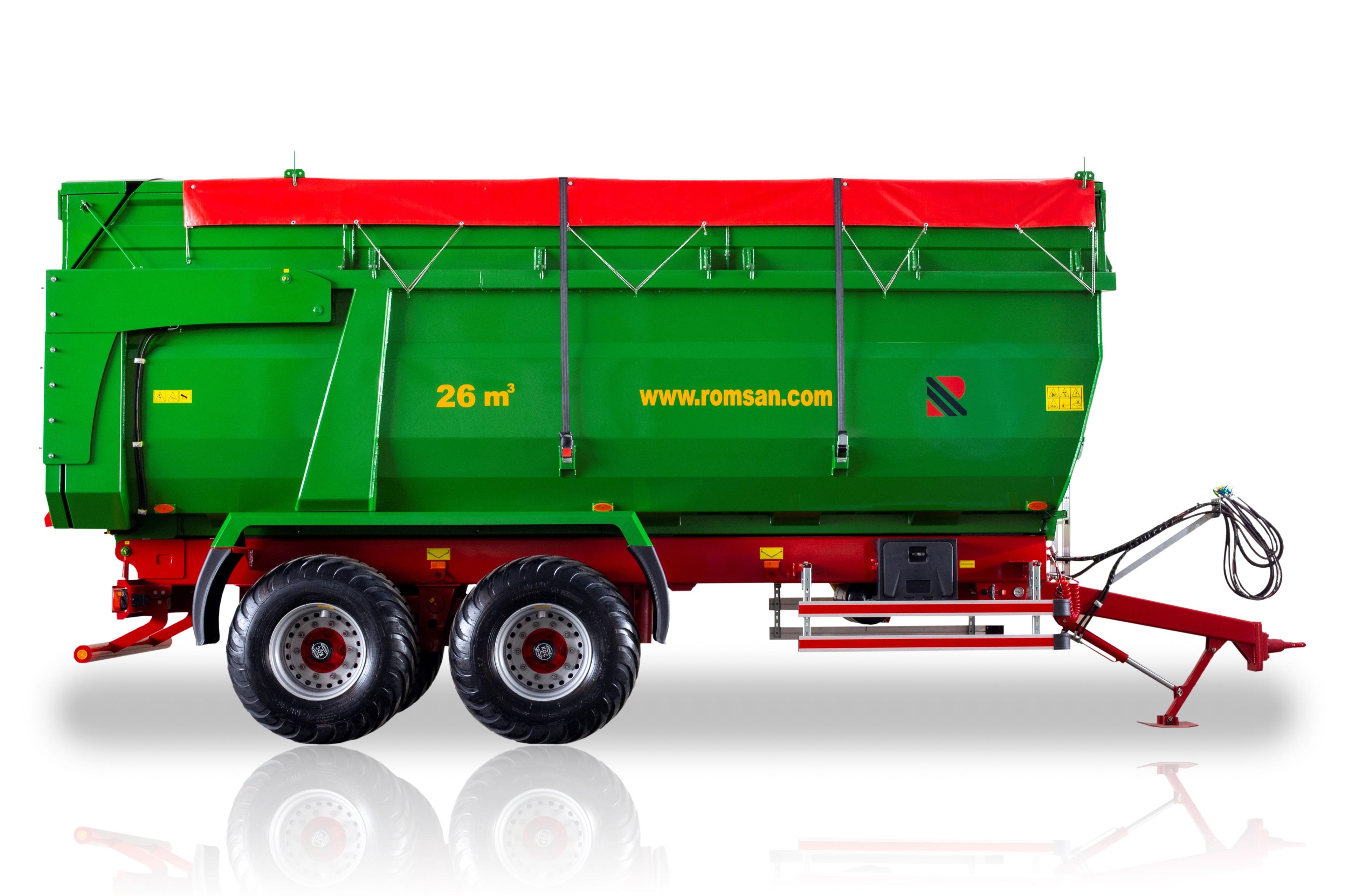 Remorca Agricola ROMSAN R160TAHKP4-LONG - TANDEM BENA TIP U 18t, basculare spate, frana pe aer, axa viratoare (R180TAHK) de vanzare
